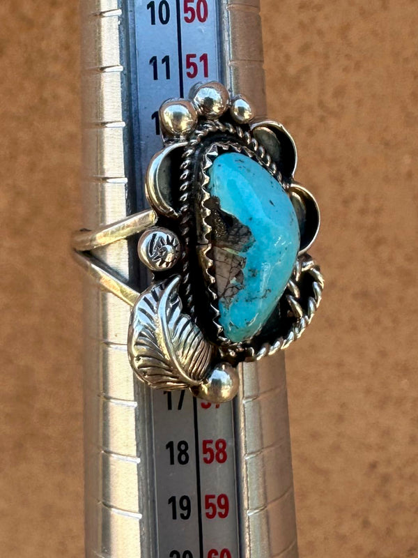 Betty Yellowhorse Ring, Silver & Turquoise with Leaf