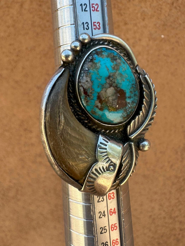 Renell Perry Morenci Turquoise, Eagle Claw and .925 Silver Ring