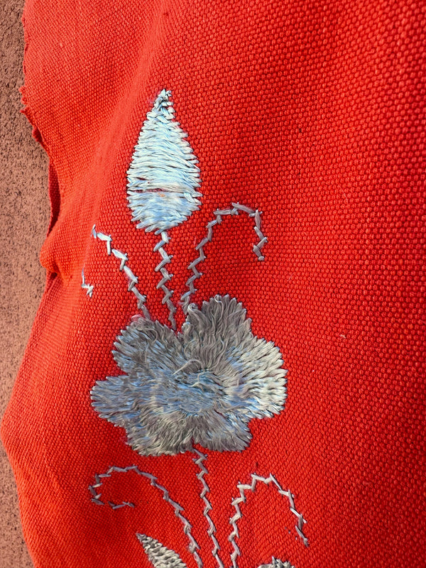 Orange Camisa with Blue Floral Embroidery