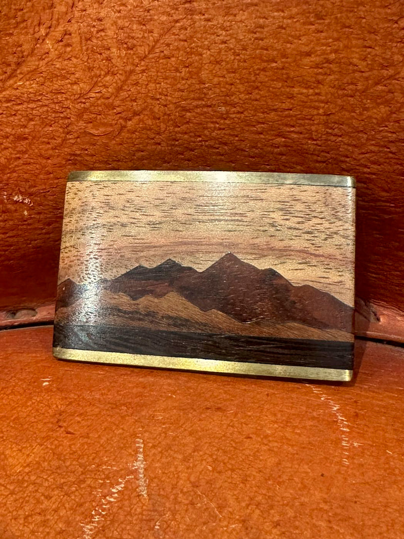 1970's Wood & Brass Landscape Belt Buckle