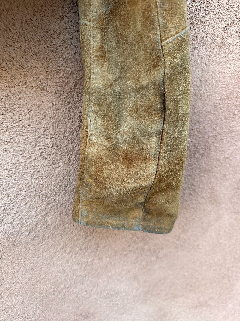 Fringed Brown Suede Cropped Western Jacket with Tapestry Yokes