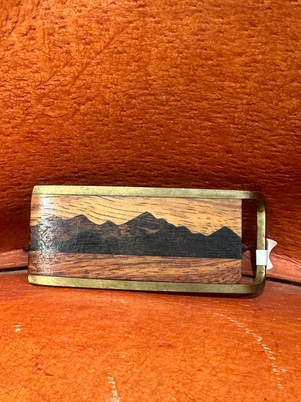 Small 1970's Wood & Brass Belt Buckle