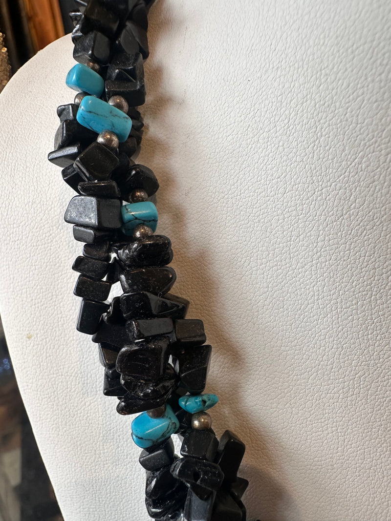 Onyx, Turquoise and Sterling Layered Necklace