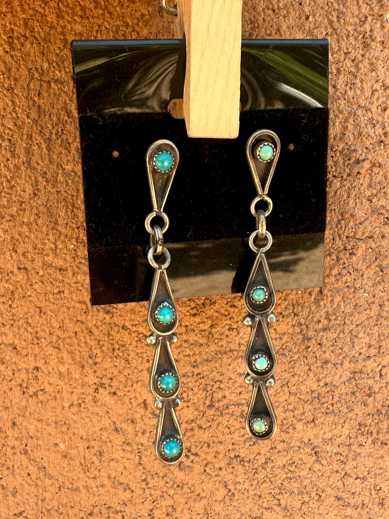 Descending Drops Sleeping Beauty Sterling Zuni Earrings