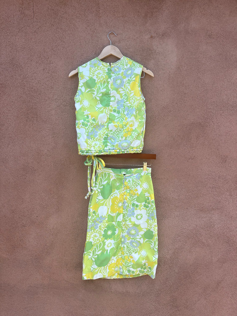 Floral Green & Yellow 1960's 2-Piece Dress Set