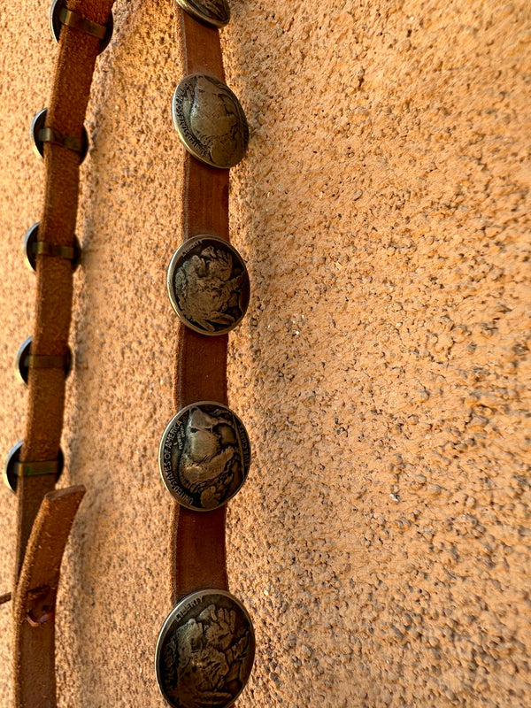 Brown Leather Buffalo Nickel Hat Band