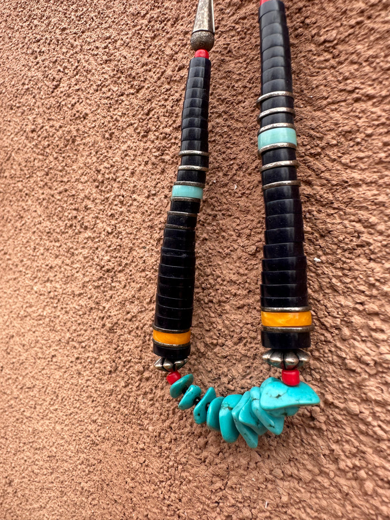 Lapis, Onyx, Turquoise & Sterling Silver Necklace