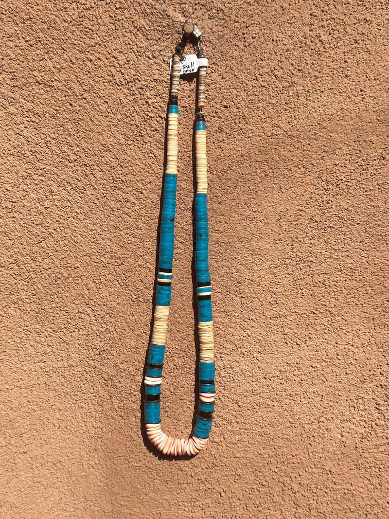 Navajo Turquoise Shell & Onyx Necklace
