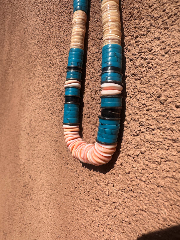 Navajo Turquoise Shell & Onyx Necklace