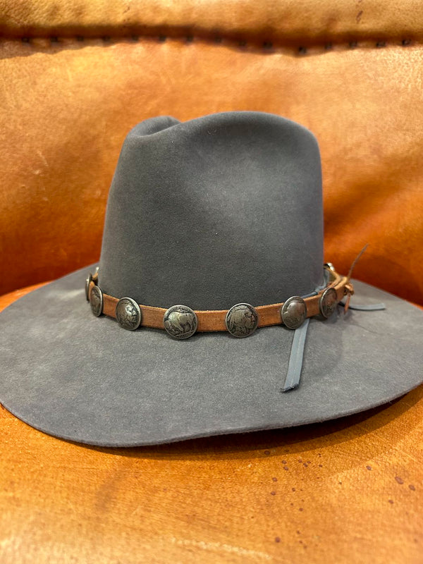 Brown Leather Buffalo Nickel Hat Band