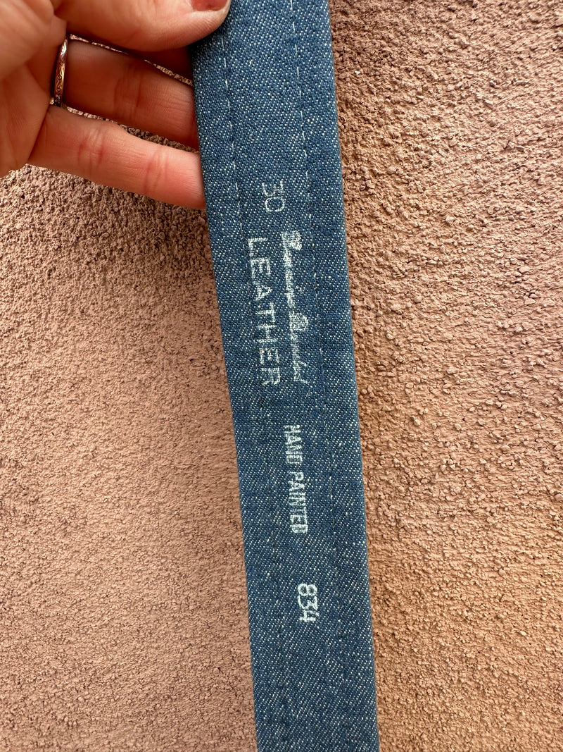 Denim and Leather Hand Painted Belt - 30, 34
