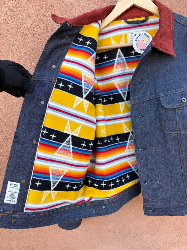 Ginew Selvedge Denim Blanket Lined Trucker Jacket, Size 2 (XL)