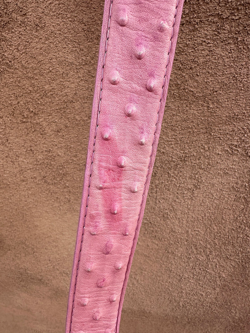 Pink Ostrich Leather Belt with Pink Ostrich Buckle - 42
