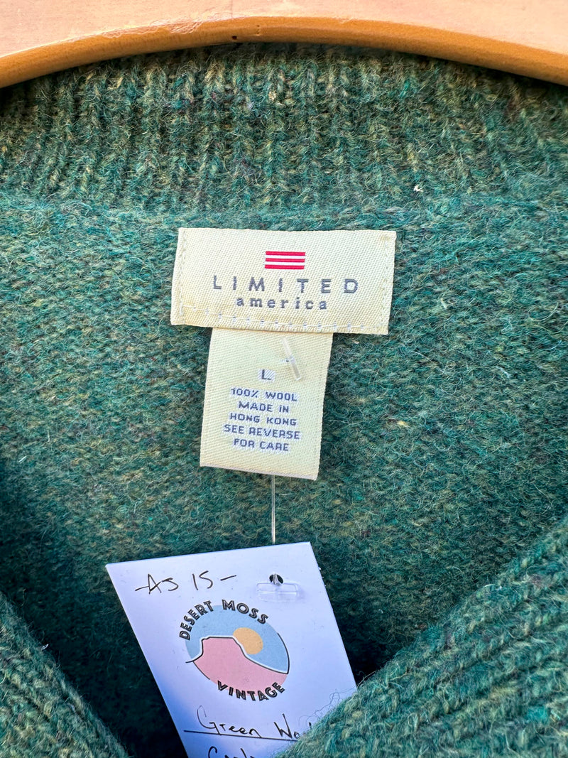 Green Wool Cardigan by Limited America - as is