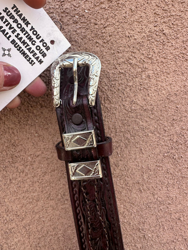 Tex Tan Dark Brown Leather Floral Tooled Belt - 34, 38