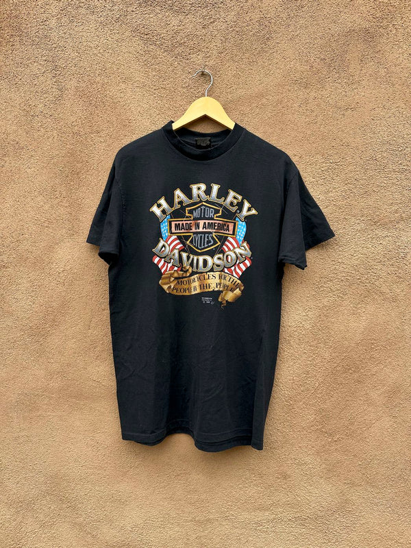 1990 Harley Davidson Motorcycles For the People by the People 3D Emblem T-shirt