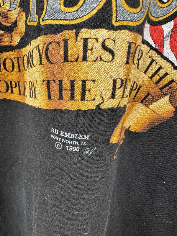 1990 Harley Davidson Motorcycles For the People by the People 3D Emblem T-shirt