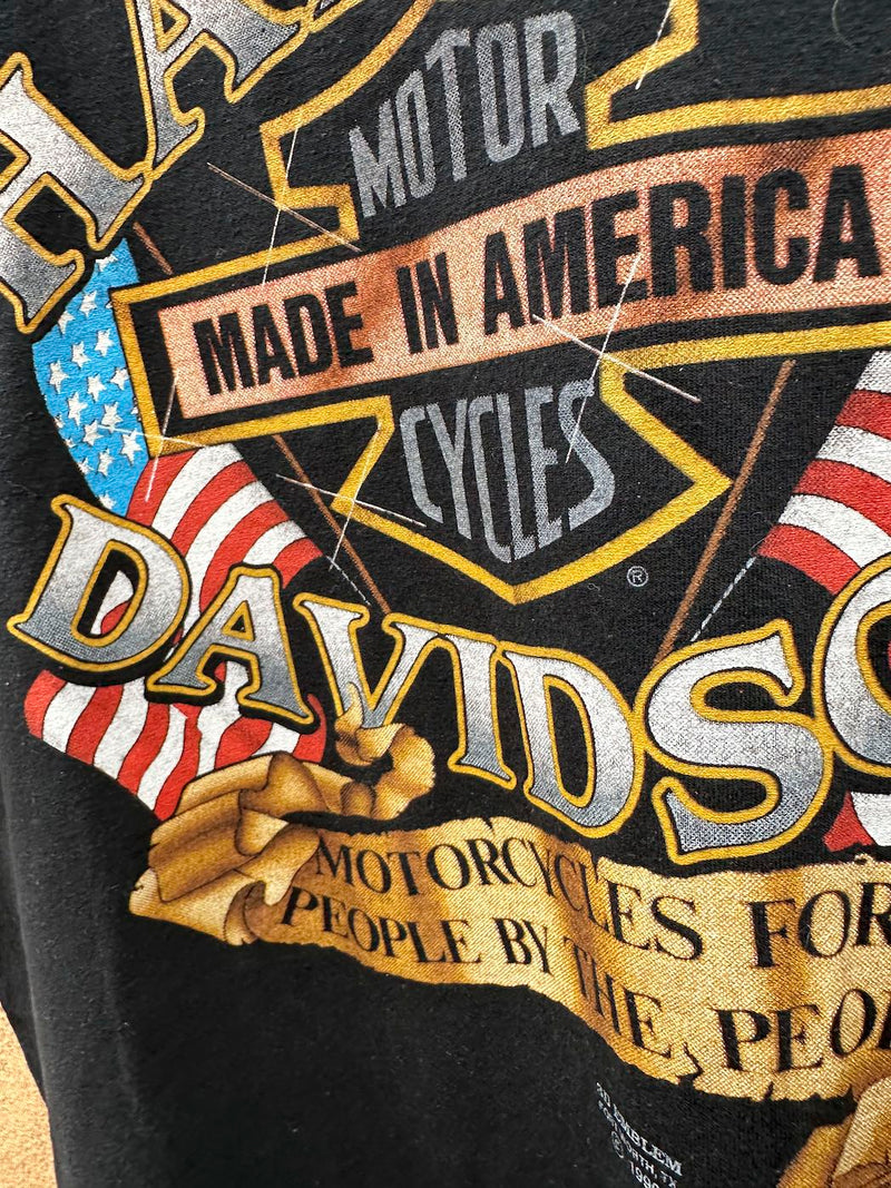 1990 Harley Davidson Motorcycles For the People by the People 3D Emblem T-shirt