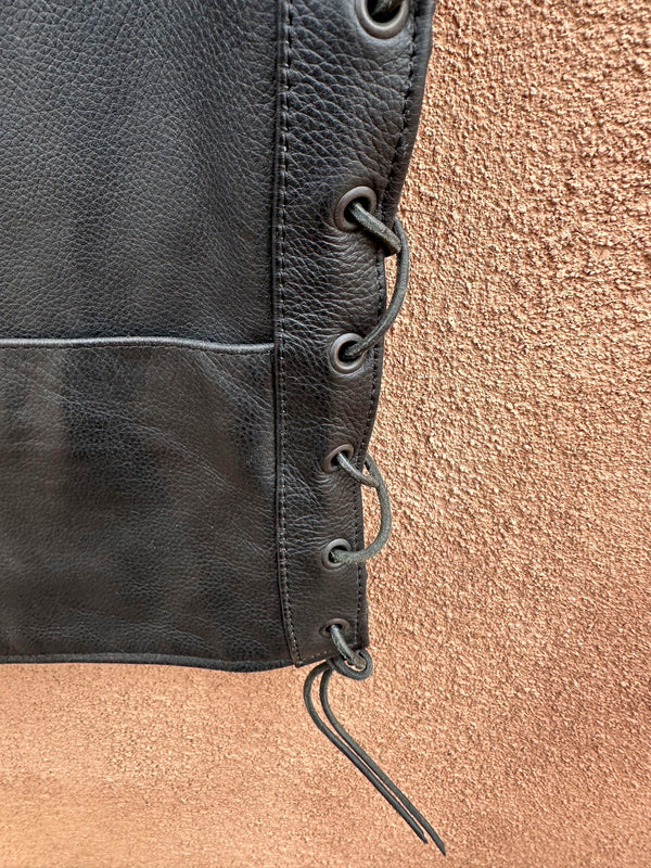 Mustang Black Leather Biker Vest, Kidney Ties, XL Women