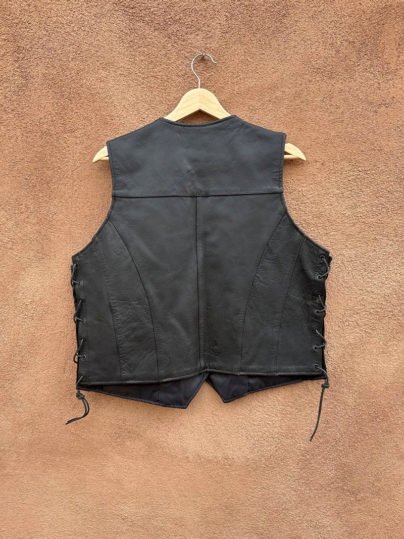 Mustang Black Leather Biker Vest, Kidney Ties, XL Women