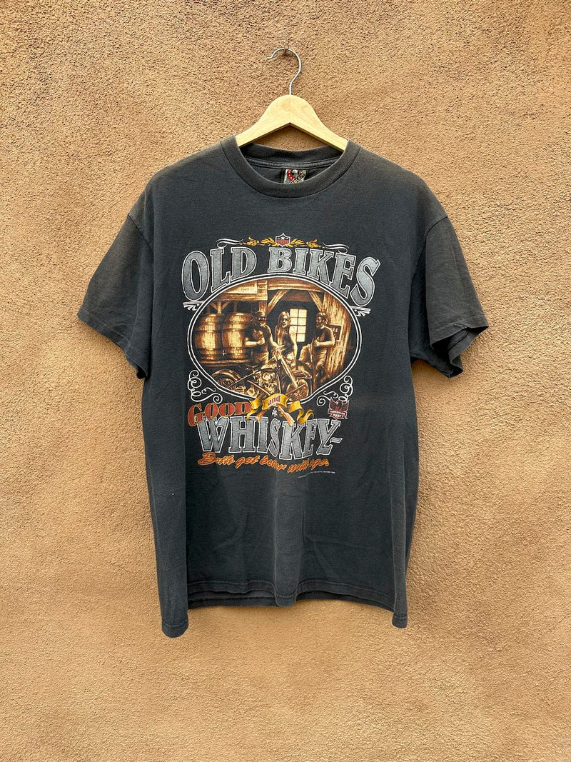 Old Bikes and Good Whiskey Both Get Better with Age, American Biker T-shirt - as is