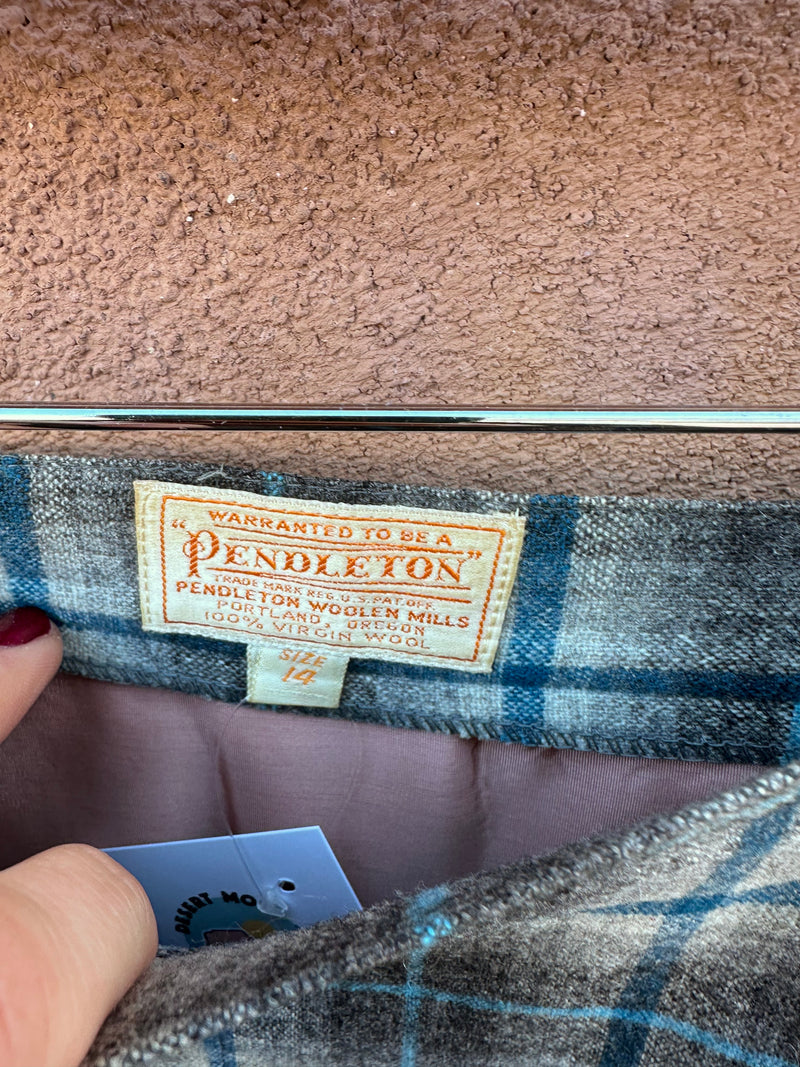 1960's Pendleton Blue/Gray Plaid Virgin Wool Skirt -as is
