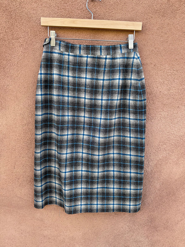 1960's Pendleton Blue/Gray Plaid Virgin Wool Skirt