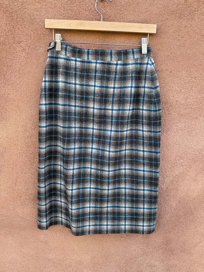 1960's Pendleton Blue/Gray Plaid Virgin Wool Skirt -as is