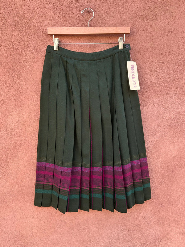 1980's Forest Green with Plaid & Pleats Wool Pendleton Skirt