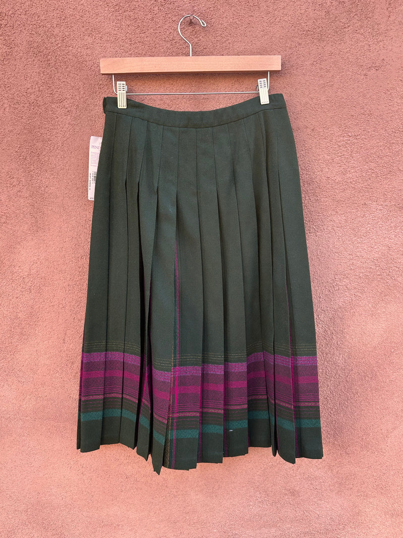 1980's Forest Green with Plaid & Pleats Wool Pendleton Skirt