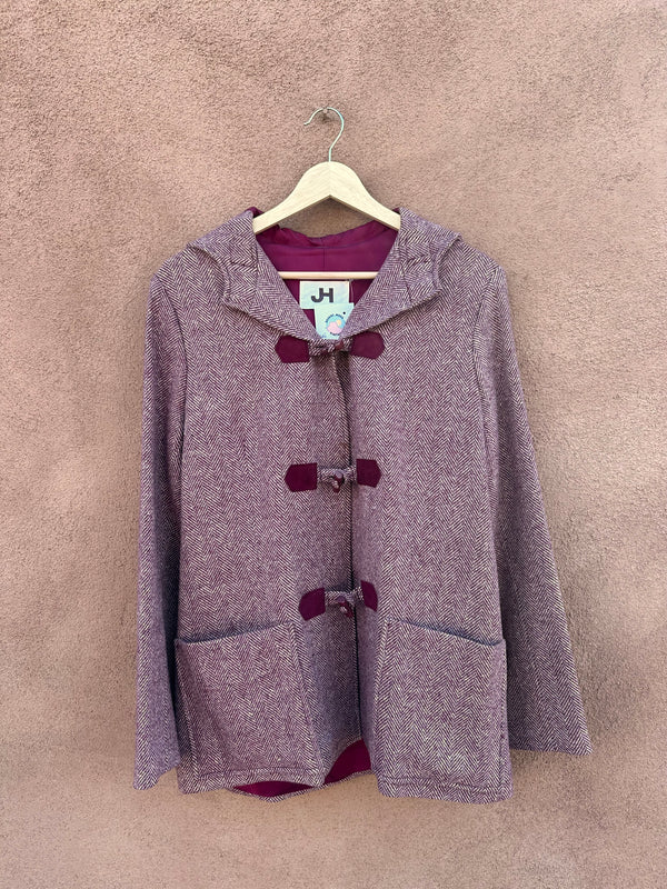 1960's Raspberry 100% Wool Toggle Coat with Hood