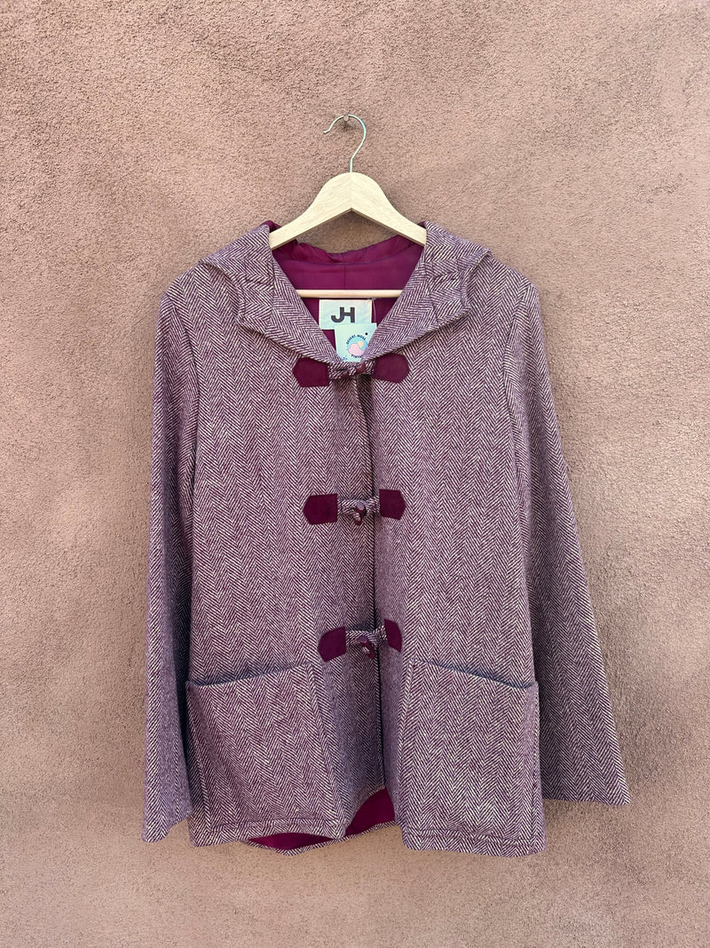 1960's Raspberry 100% Wool Toggle Coat with Hood