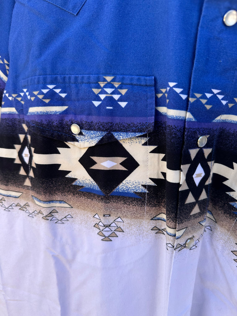 Blue & White Southwest All Over Print Short Sleeve Shirt