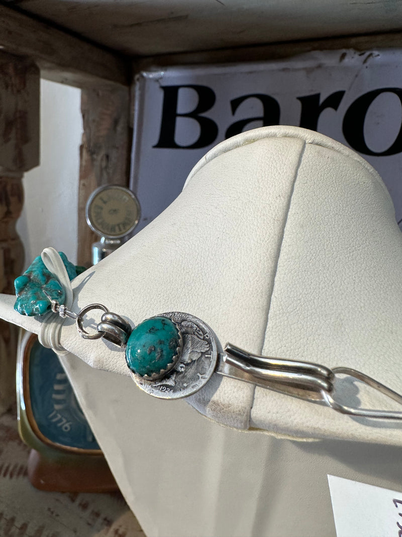 Betty Yellowhorse Turquoise & Silver Necklace with Mercury Dimes & Walking Liberty