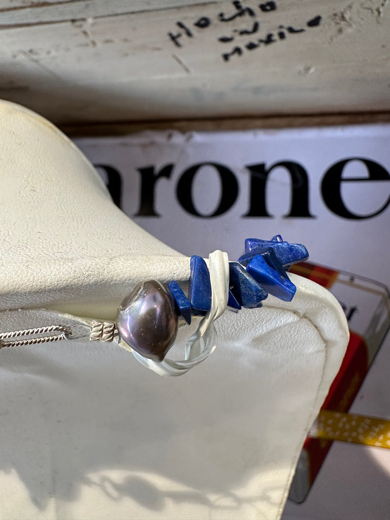 Betty Yellowhorse Lapis & Silver Necklace with Mercury Dimes & Walking Liberty