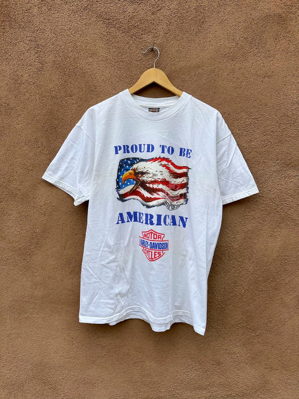 White Santa Fe, NM Harley Davidson T-shirt Proud to be American