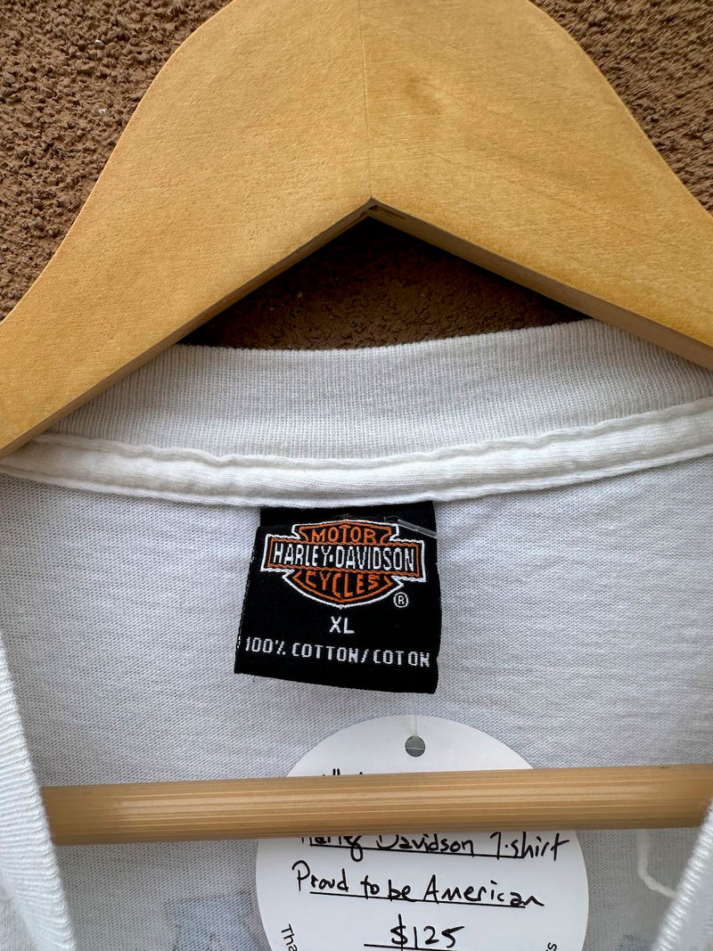 White Santa Fe, NM Harley Davidson T-shirt Proud to be American