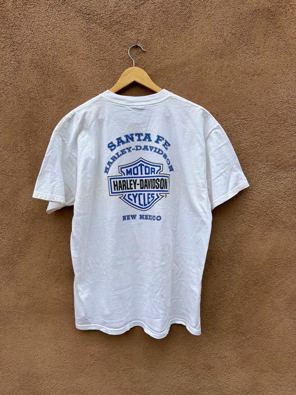 White Santa Fe, NM Harley Davidson T-shirt Proud to be American