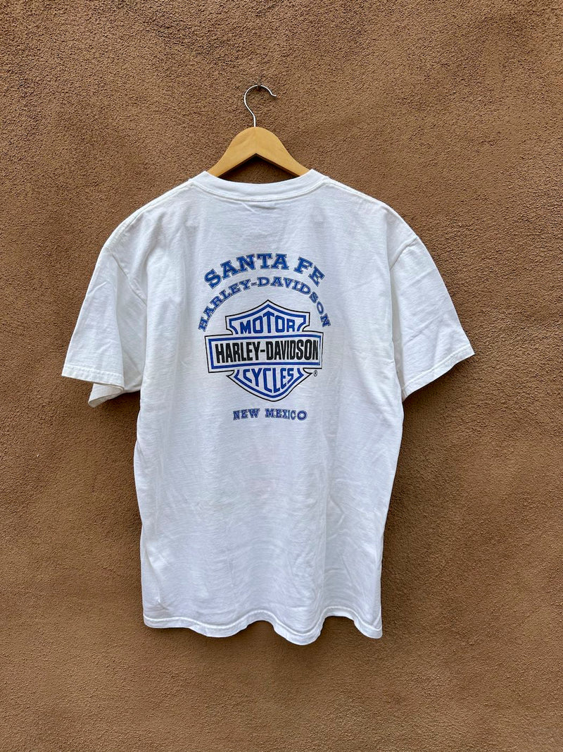 White Santa Fe, NM Harley Davidson T-shirt Proud to be American