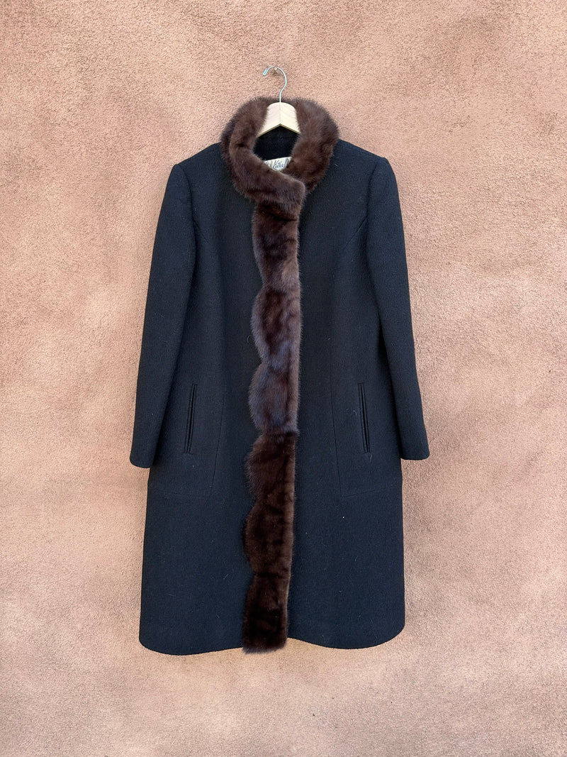 Black Betty Rose Wool 1950's Coat with Brown Mink Trim - Kistler-Collister Albuquerque