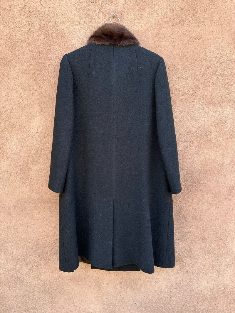 Black Betty Rose Wool 1950's Coat with Brown Mink Trim - Kistler-Collister Albuquerque