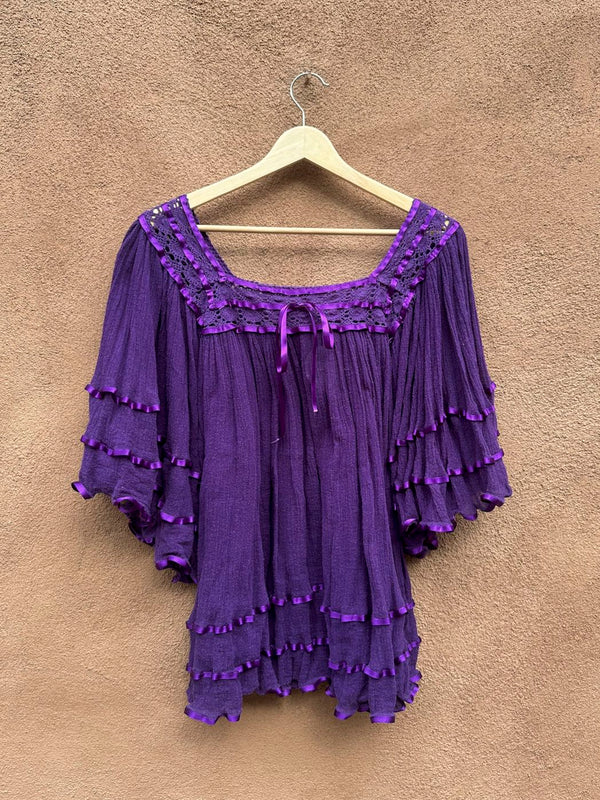 Purple Mexican Hippie Blouse with Ribbon Detail