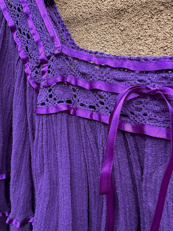 Purple Mexican Hippie Blouse with Ribbon Detail