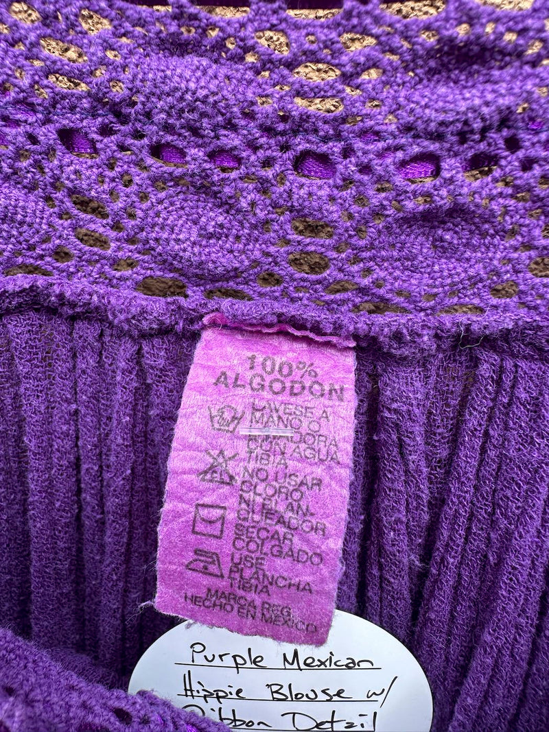 Purple Mexican Hippie Blouse with Ribbon Detail
