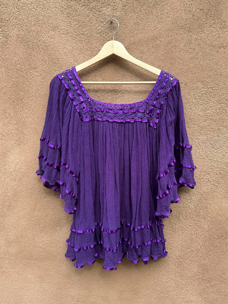 Purple Mexican Hippie Blouse with Ribbon Detail