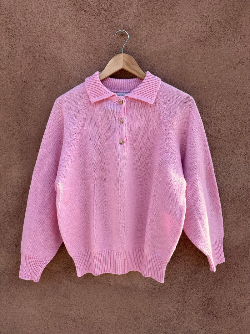 Pink Shetland Pure Wool Collared Sweater