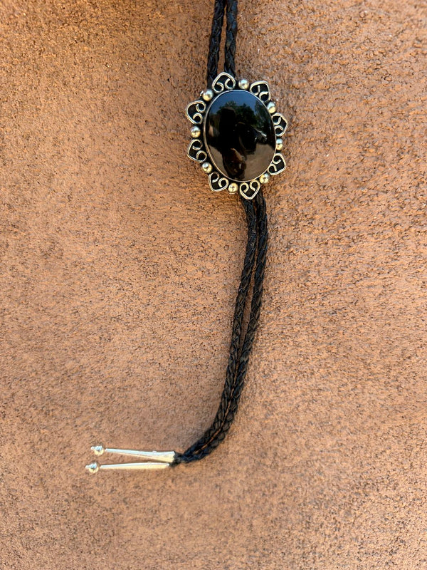 Onyx and Sterling Bloom Bolo Tie