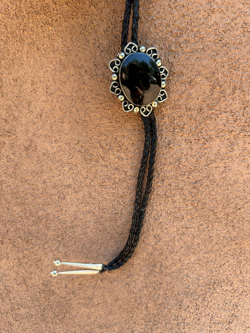 Onyx and Sterling Bloom Bolo Tie