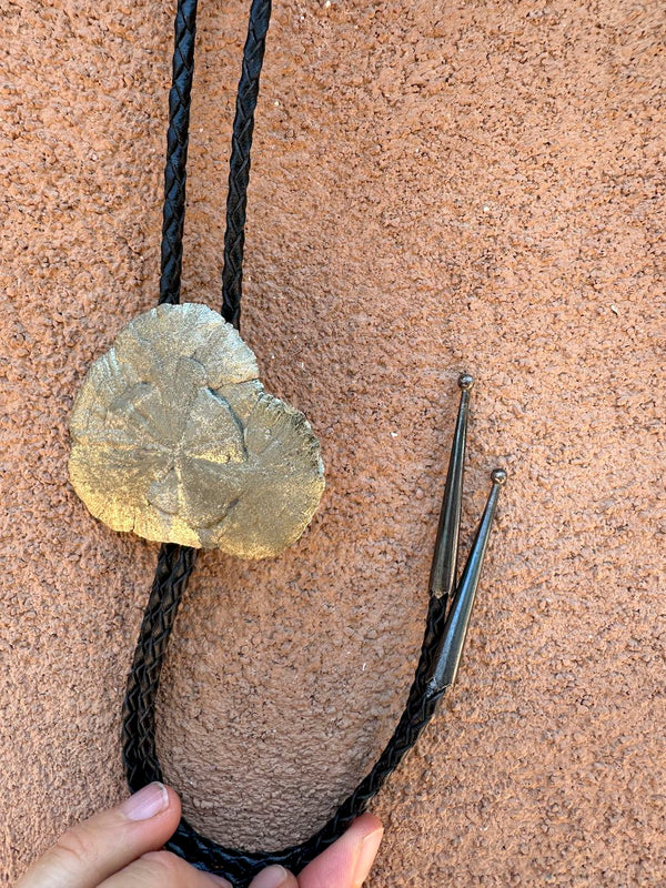 Large Pyrite Bolo Tie with Sterling Tips