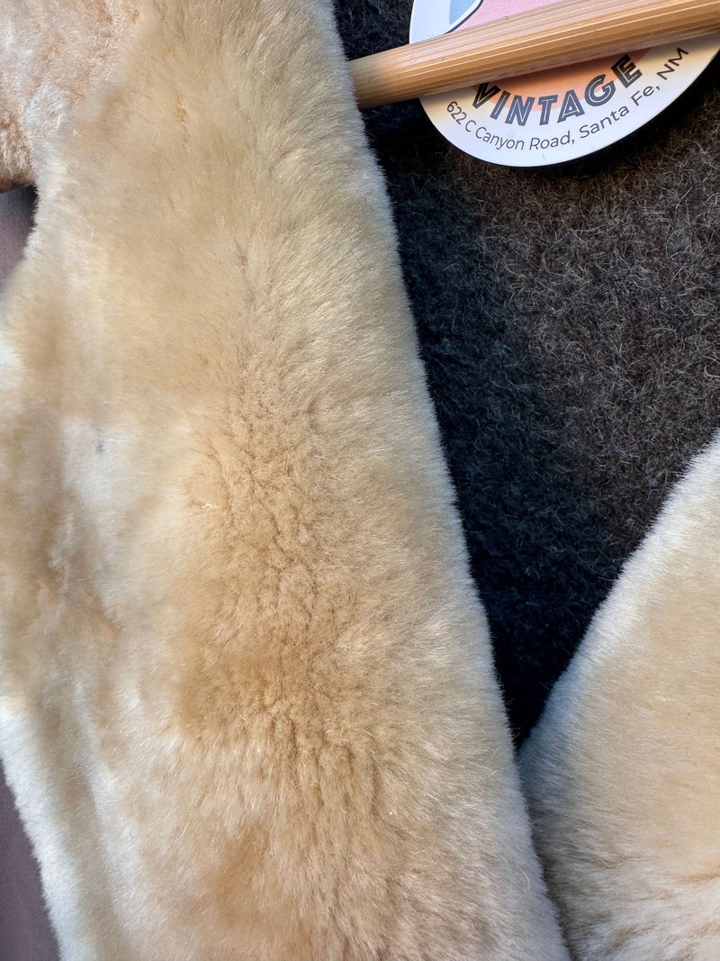 1940's Wool Gabardine Overcoat with Shearling Collar and Wool Lining - as is